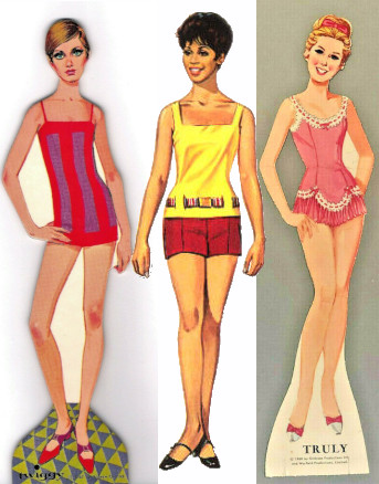Three non-Mattel, but Barbie-affiliated, Whitman paper dolls from the late 1960s are composited into a single image