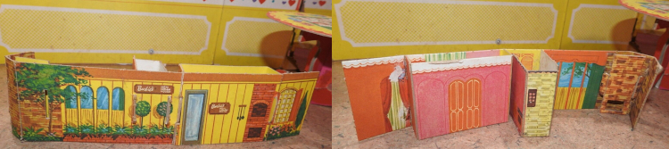 At a glance the two side-by-side photographs from an eBay listing are indistinguishable from the real New Dream House, matching its illustrations and overall shape; however, there is no furniture and the tiny doors and cabinets do not appear functional. The scale can be determined by a bit of Skipper's bedroom wall showing beyond the "New Dream House."