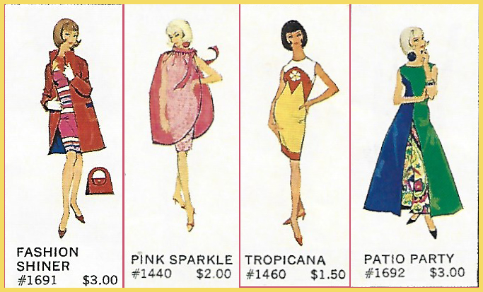 Four American Girls in early mod: Fashion Shiner, Pink Sparkle, Tropicana and Patio Party.